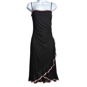 Finesse USA Midi Dress Womens S Black Pink Ruched Ruffle Mesh Y2K F1K44401